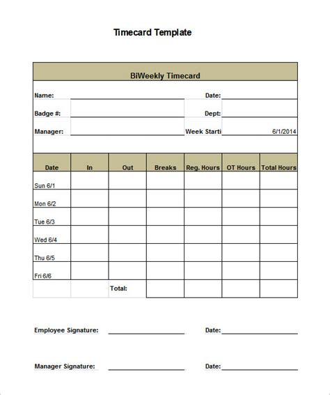 Downloadable Time Card Template