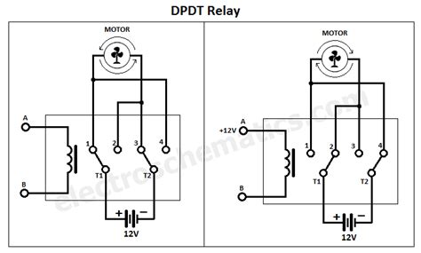 A wiring diagram for a doublepole, doublethrow (DPDT) switch that