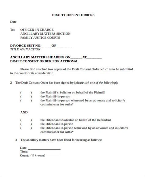 draft consent order template divorce