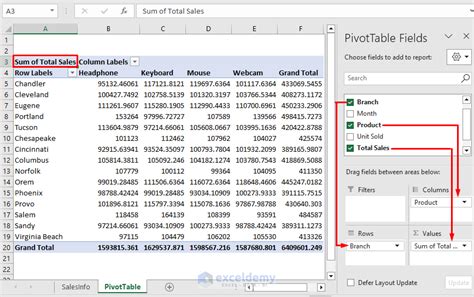 Drag Column In Pivot Table