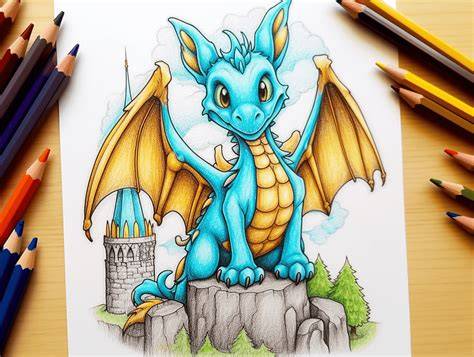 dragon drawing with colour