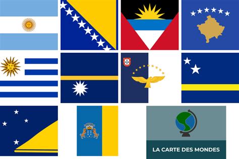6 countries with blue and yellow flags, all listed