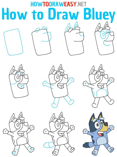How to Draw Bluey Heeler Easy and Cute Easy Little