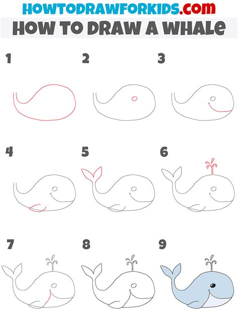 How to Draw a Cartoon Blue Whale printable step by step