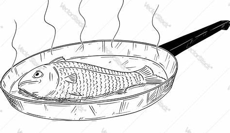 Cartoon Drawing of Fish Cooked on Frying Pan Stock Vector Image & Art