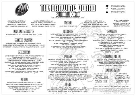 Drawing Board Leamington Menu