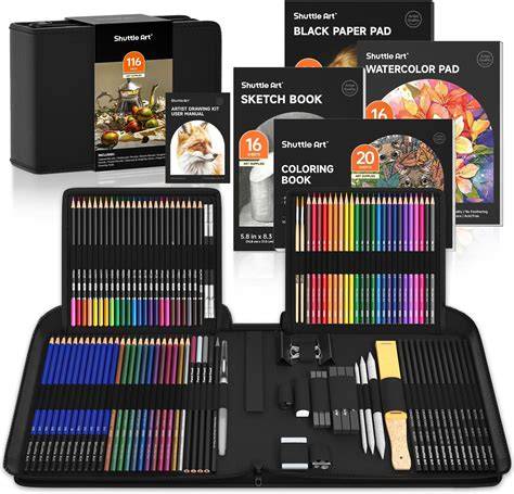Professional Art Kit, 58 Piece Drawing And Sketching Set, Colored