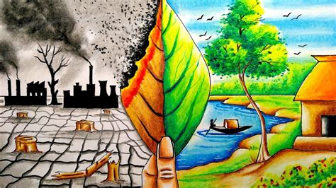 How to draw world environment day poster, Save nature drawing easy