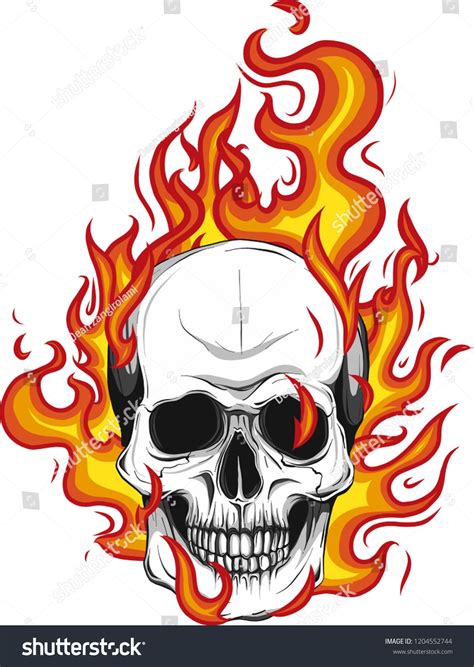 drawing of flaming skull