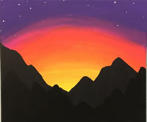 drawing of sunset and mountains