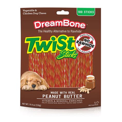 DreamBone Peanut Butter Flavored RawhideFree Dog Chews, Mini, 5.6 Oz