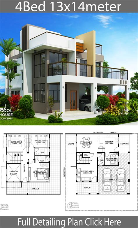 Dream House Design Lovely Home Design Plan 13x14m with 4 Bedrooms