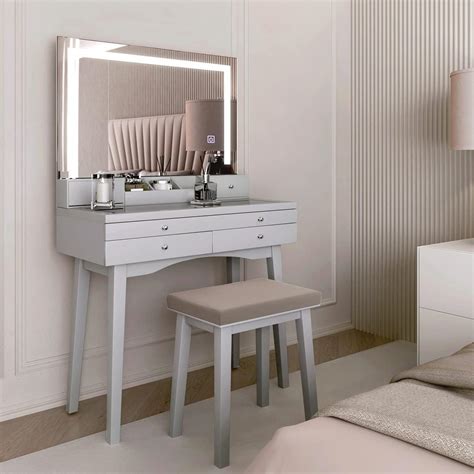 YOURLITE Dressing Table with LED Lights Mirror White Vanity Makeup