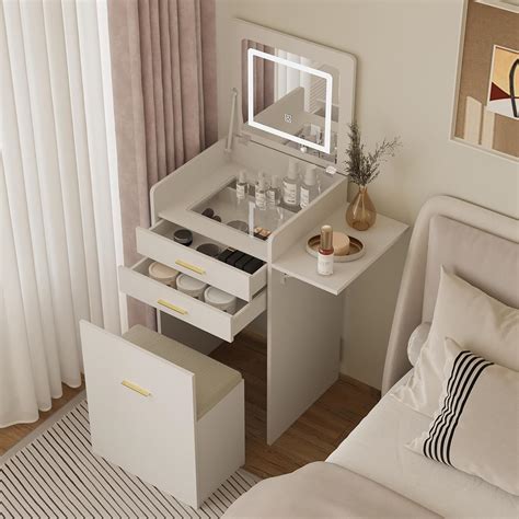 Dressing Table With Mirror And Lights And Stool