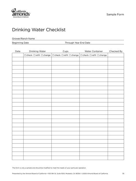 Drinking Water Cleaning Checklist