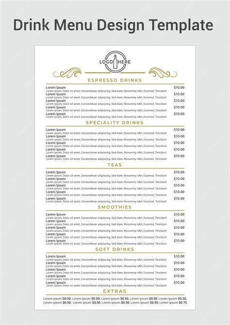 Drinks Price List Template