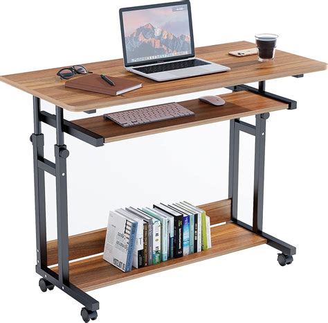 Dripex Computer Desk With Movable Wheels Height Adjustable And Shelf