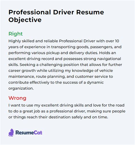 driver cv objective example