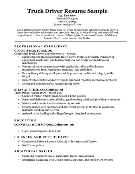driver resume summary statement examples