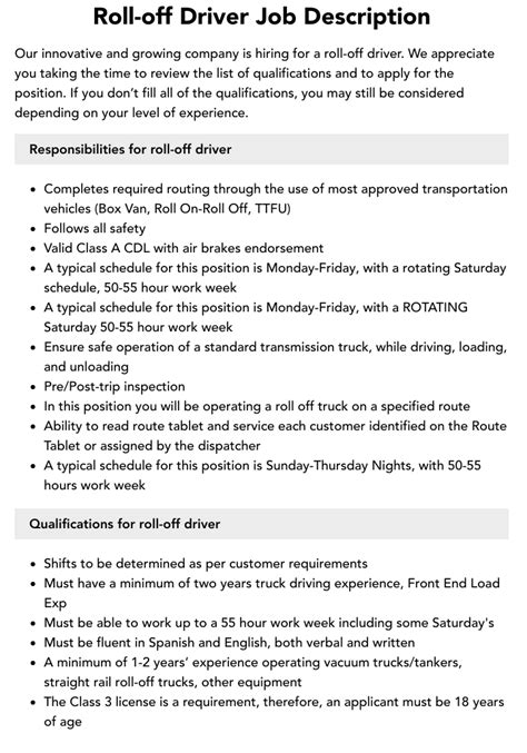 Roll Off Driver Same Day Dumpsters Rental