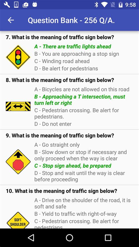 drivers license test practice questions