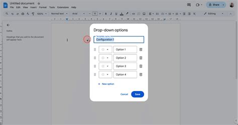 drop down menu in google docs