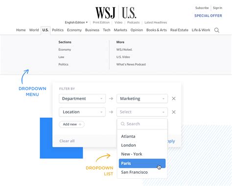 Dropdown menu website element web design ui Vector Image