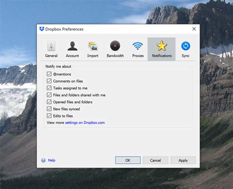 dropbox desktop app preferences