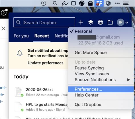 dropbox desktop preferences