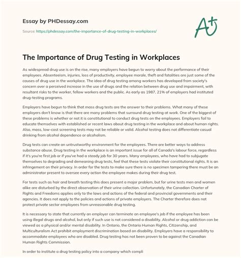 Drug Testing At Workplace Essay