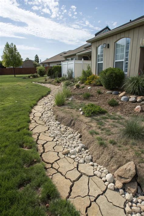 Dry river stream bed River rock landscaping, Rock garden landscaping