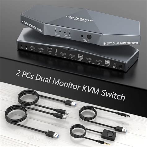 Dual Monitor KVM Switch DisplayPort 8K30Hz 4K144Hz 2 in 2 Out,DP KVM Switch and 4