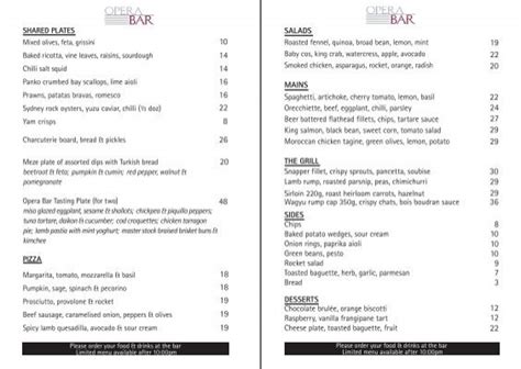 Dubai Opera Bar Menu