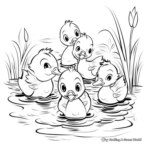 Ducks Taking A Bath Coloring Pages
