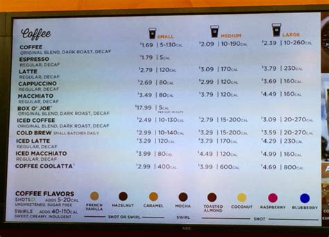 dunkin donuts coffee menu nutrition