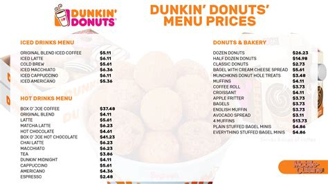 dunkin donuts menu and prices 2023