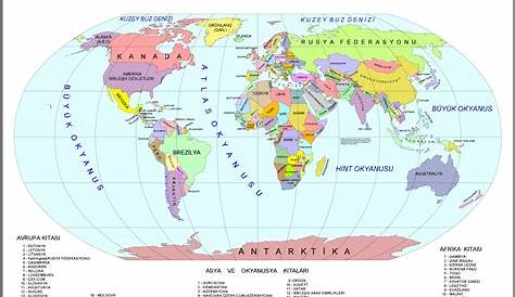Dunya Kitalar Haritasi Renkli Dünya Kıtalar Haritası
