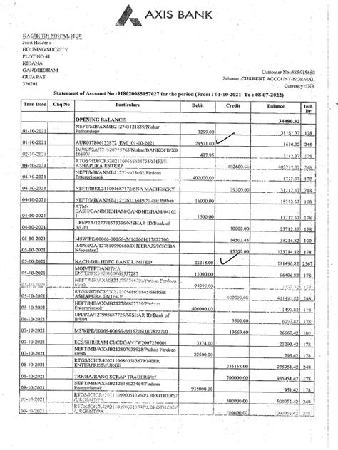 duplicate statement charges in current account axis bank