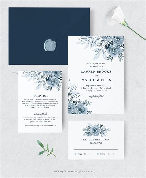 Dusty blue wedding invitation set Blue wedding Something