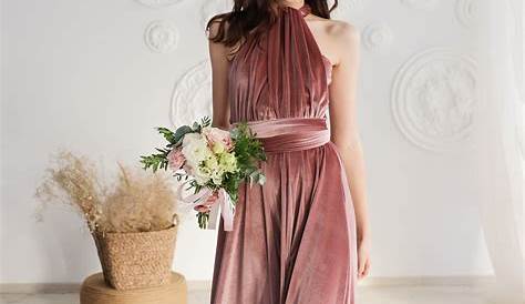 Dusty Rose Velvet Dress Bridesmaid For Women Cowl