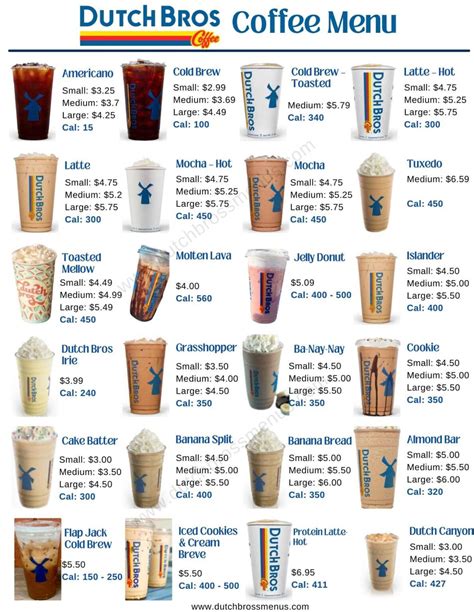 Dutch Bros Printable Menu