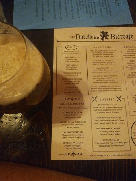 Dutchess Beer Cafe Menu