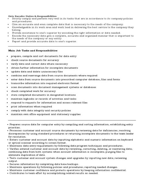 Duties And Responsibilities Of A Data Encoder