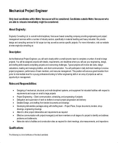 Duties And Responsibilities Of A Project Mechanical Engineer