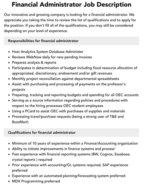 duties of financial administrator