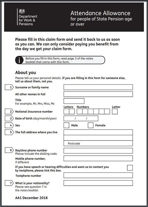 dwp application for attendance allowance