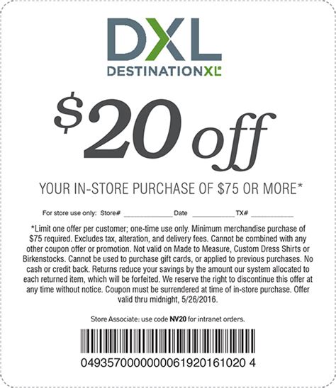 DXL Coupons 20 off 75 at DXL & DXL Outlet, or online via promo code DAD
