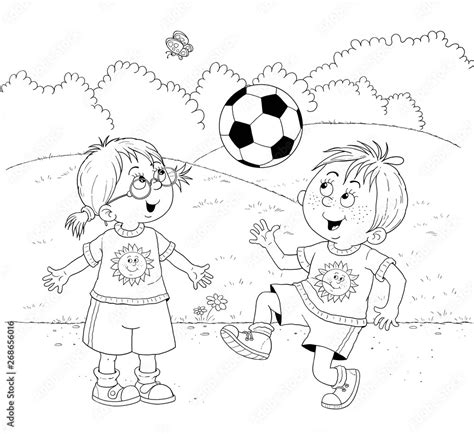 dzieci grające w piłkę kolorowanka do druku