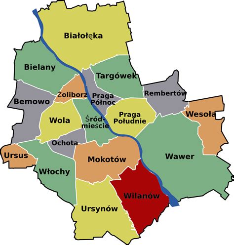 dzielnice w warszawie mapa