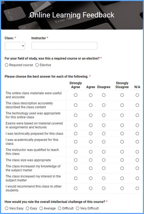 e learning feedback form template